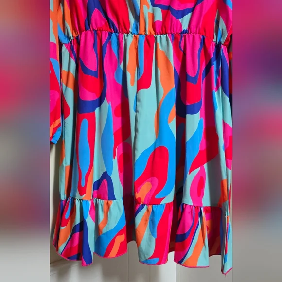 Retro Funky Disco Lantern Sleeve Ruffle Hem Dress NWOT XL - Picture 6 of 10